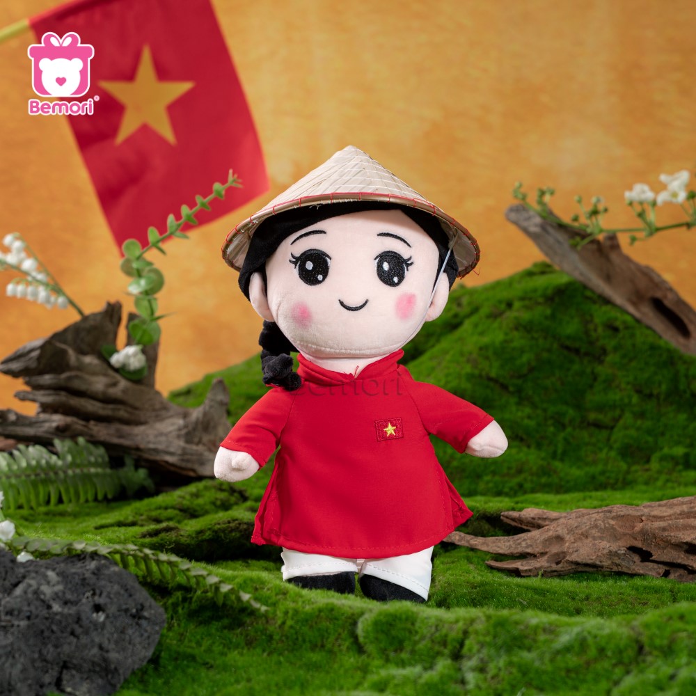 Gấu bông cô gái Việt Nam trong tà áo dài màu đỏ thay lời yêu thương