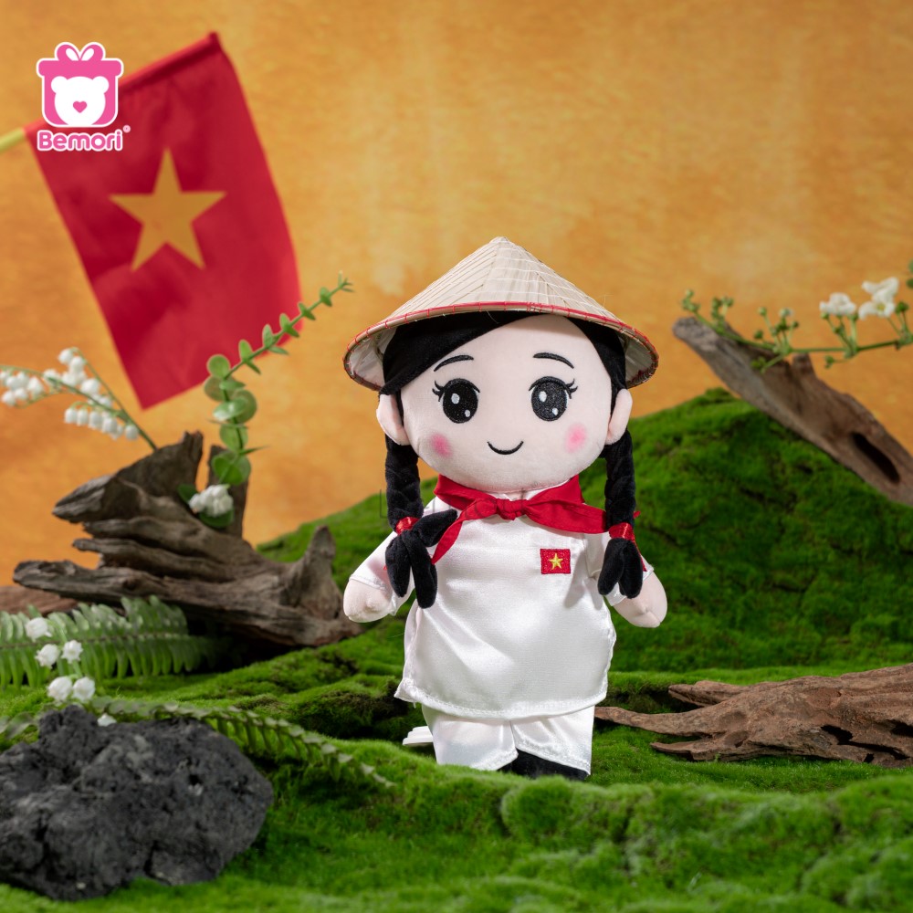 Gấu bông cô gái Việt Nam trong tà áo dài màu trắng gửi trọn vẹn yêu thương