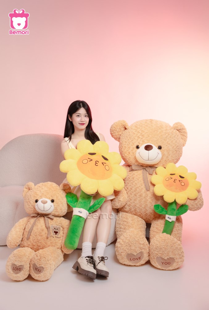 Combo Teddy và hoa hướng dương mang năng lượng vui tươi