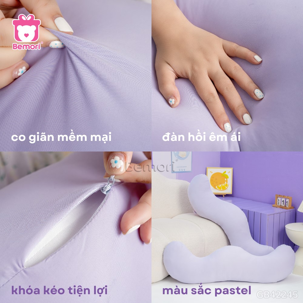 Gối Ôm Kem Lạnh Dáng Sóng có khóa kéo tiện lợi