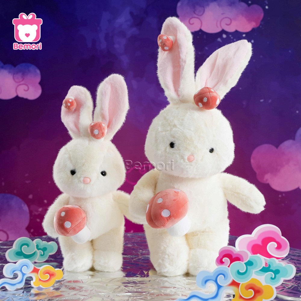 Thỏ bông cầm nấm trang trí nhà cửa