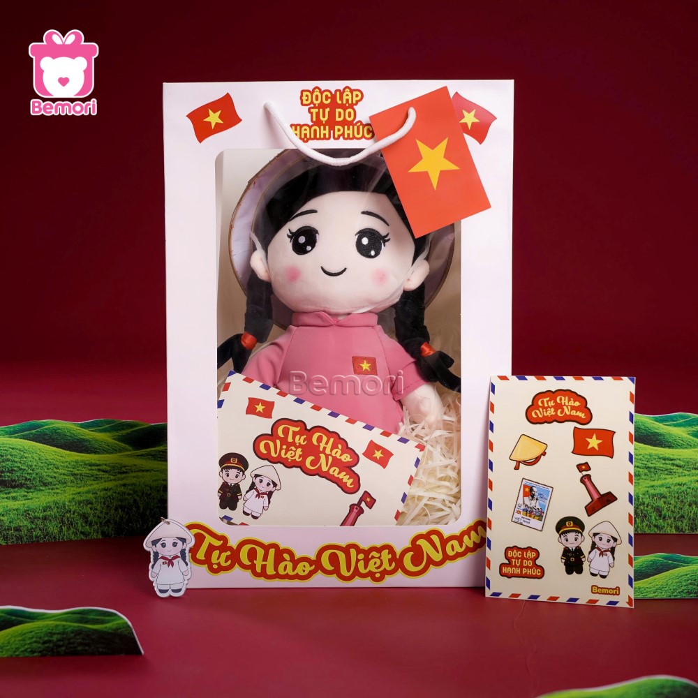 Trọn bộ set quà gấu bông cô gái Việt Nam của Bemori