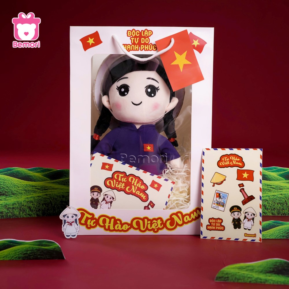 Trọn bộ set quà gấu bông cô gái Việt Nam của Bemori