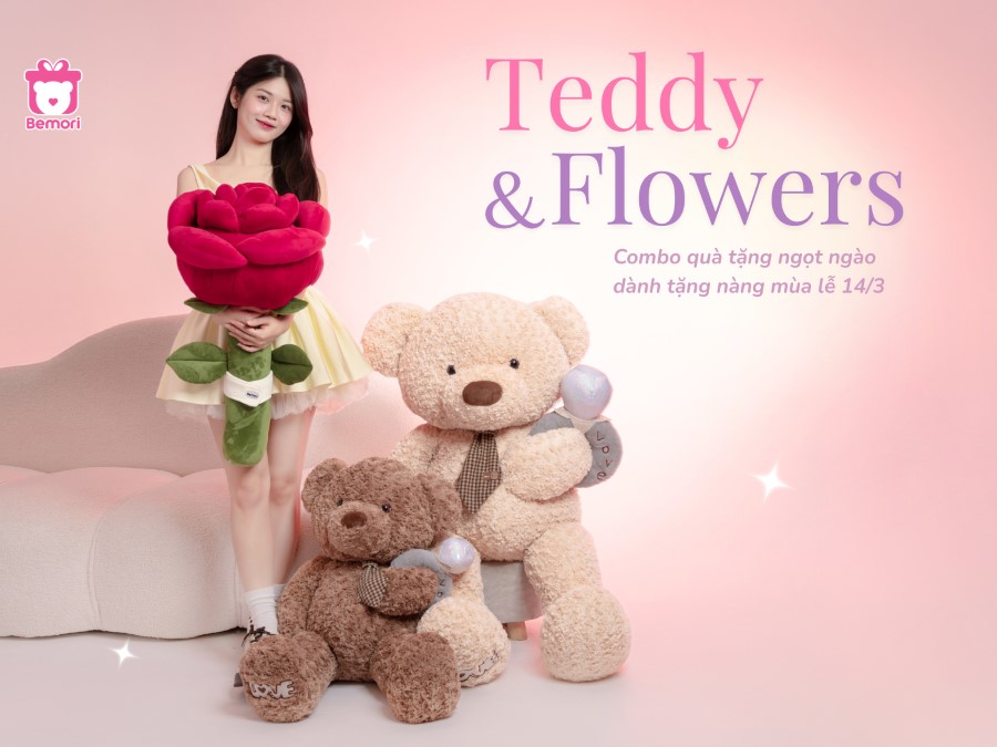 Combo Gấu Bông Teddy Và Hoa Bông