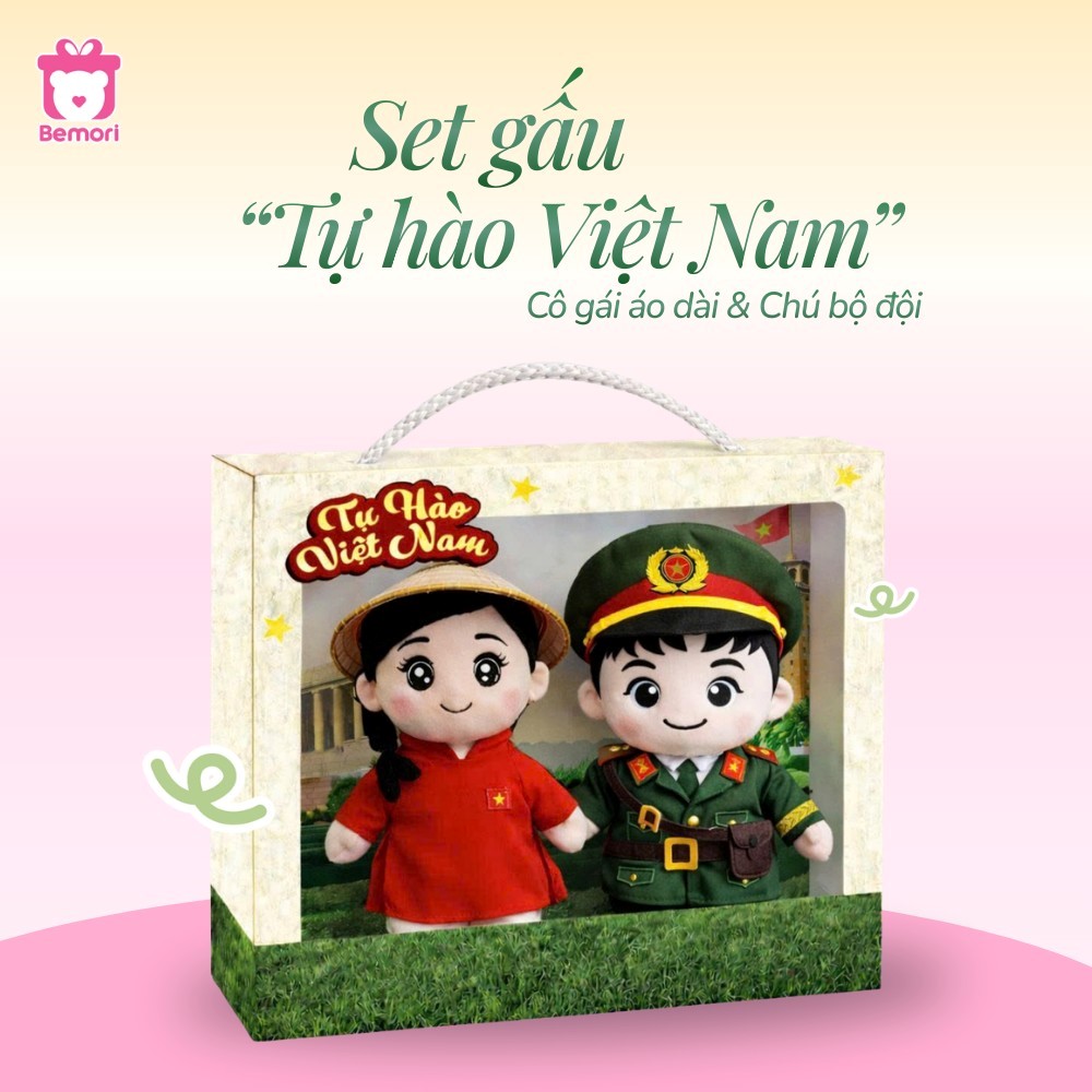 Set gấu bông chú bộ đội - cô gái áo dài: biểu tượng cho tình yêu sắt son