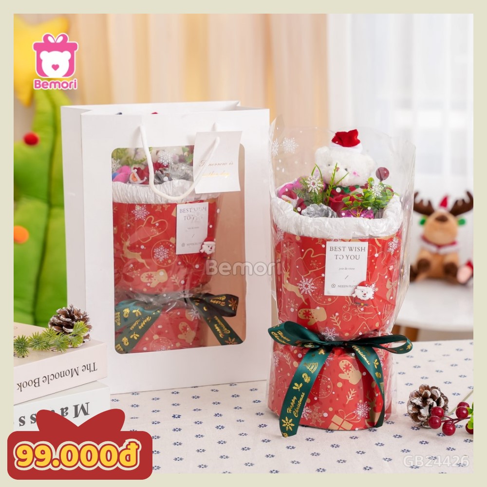 Set bó hoa vải bóng Noel