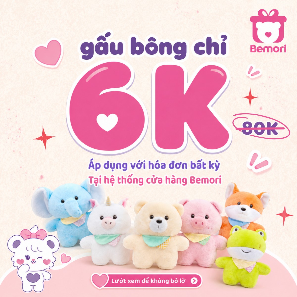 Săn gấu bông 6K giá rẻ tại Bemori