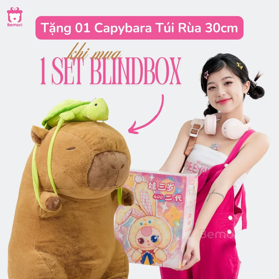 Mua 1 Set Blindbox Bất Kỳ – Nhận Ngay 1 Capybara Đeo Túi Rùa 30cm