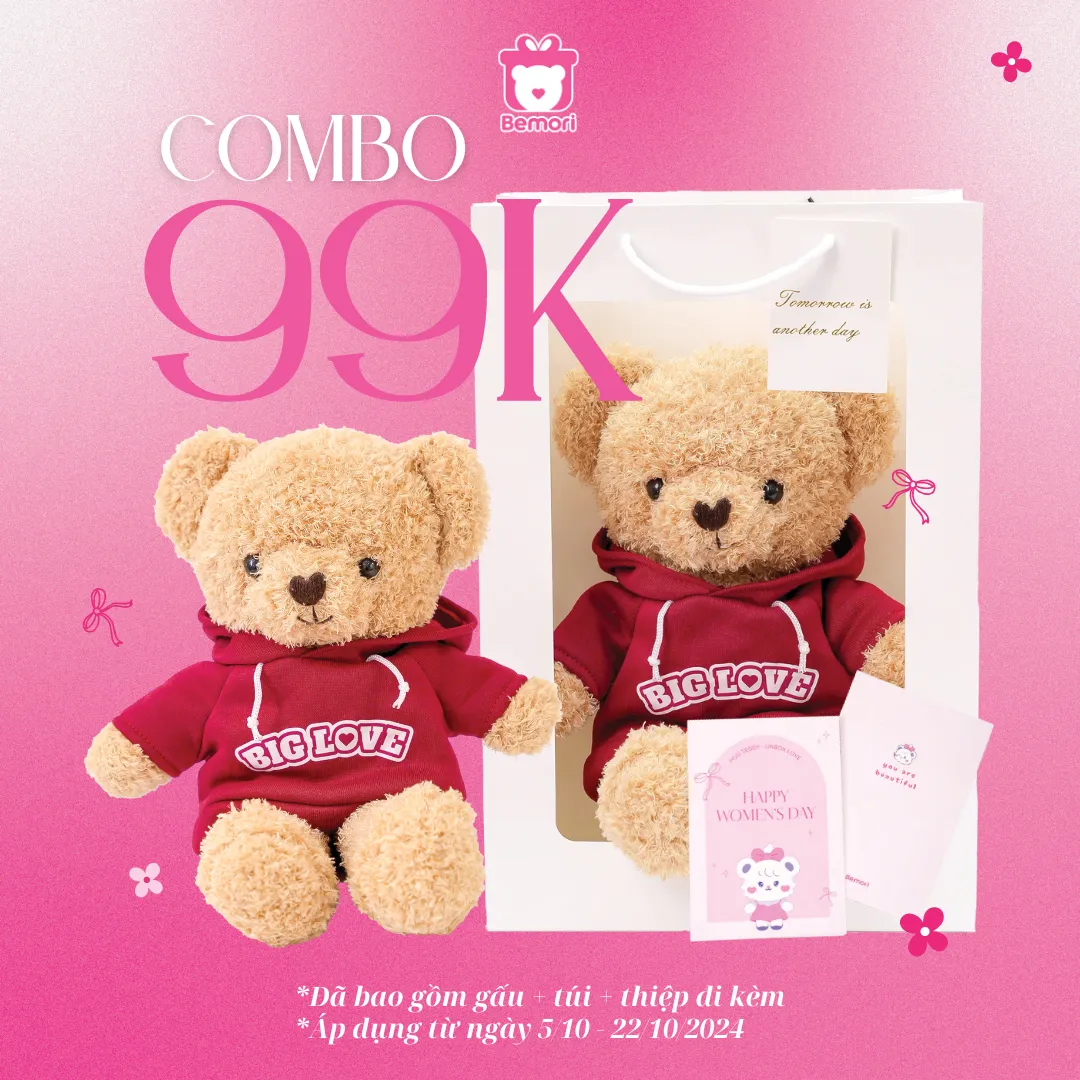 Combo Quà Tặng 20/10: Gấu Bông Teddy Big Love 99K Siêu Hot