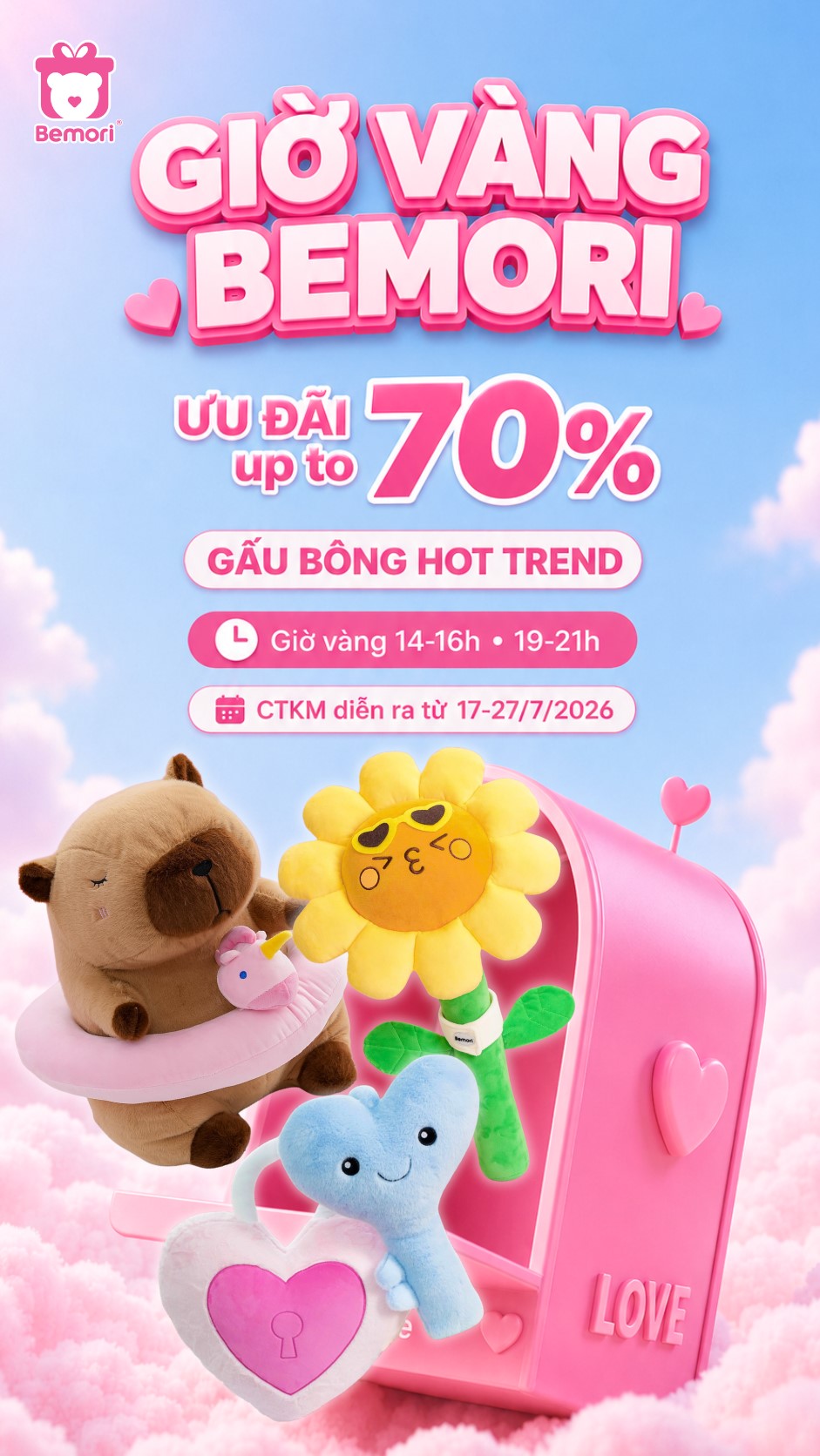 Chương trình "Giờ Vàng Bemori" với nhiều ưu đãi lên đến 70%