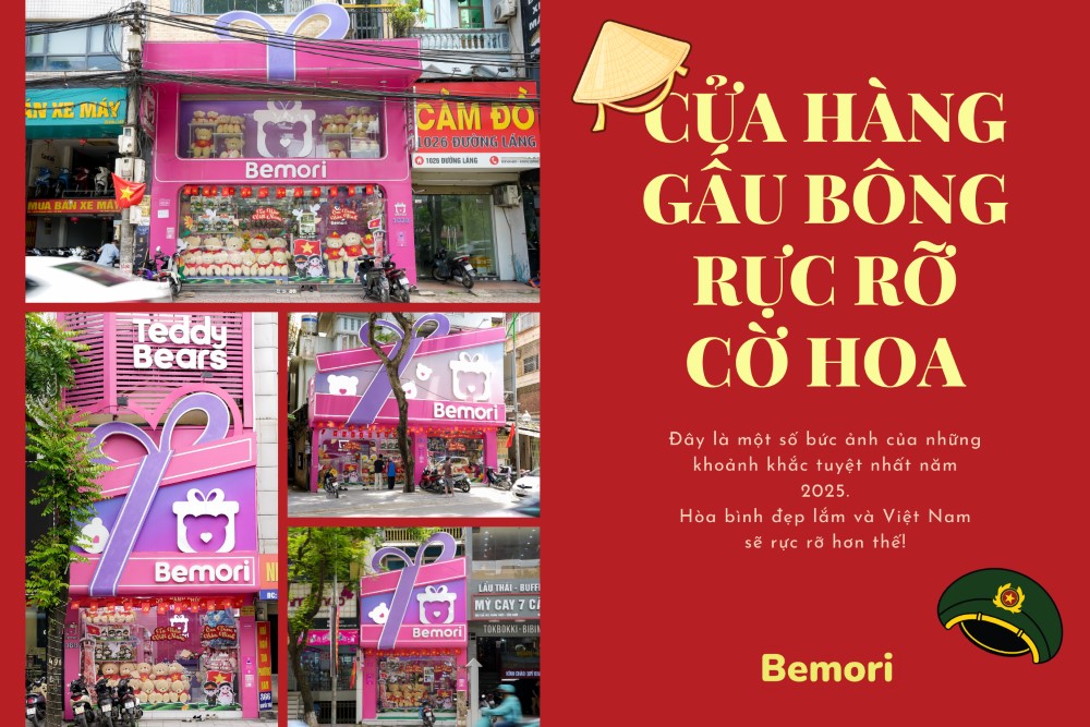 Shop gấu bông Bemori rực rỡ cờ đỏ sao vàng dịp 2/9