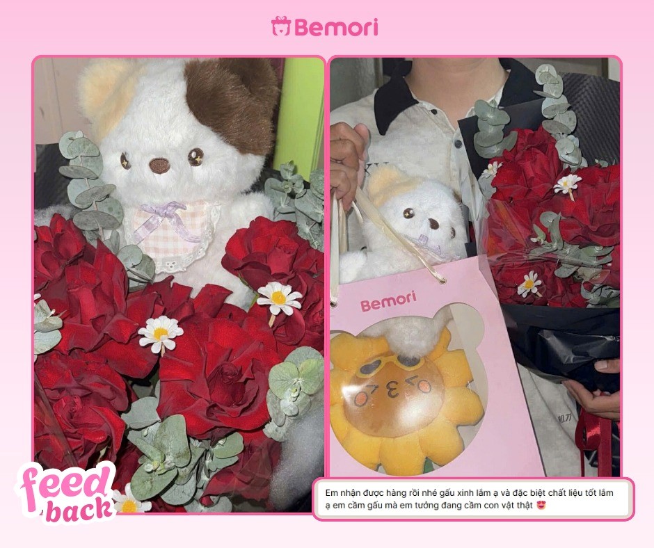 Set quà gấu hoa được nhiều anh chàng lựa chọn tại shop gấu bông Bemori