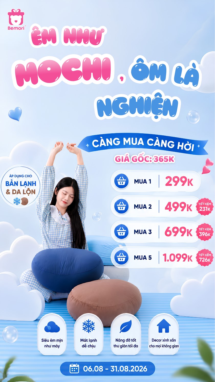Gối Mochi 299K mềm êm, ôm là nghiền, càng mua càng hời