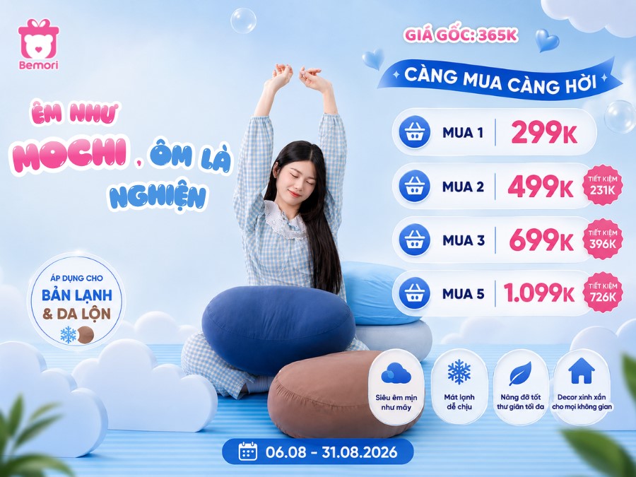 Gối Mochi 299K: Êm Như Mochi, Ôm Là Nghiện, Càng Mua Càng Hời