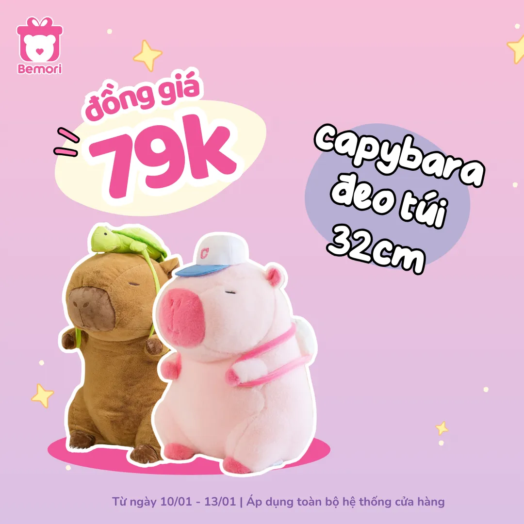 Gấu bông Capybara đeo túi 32cm đồng giá 79K