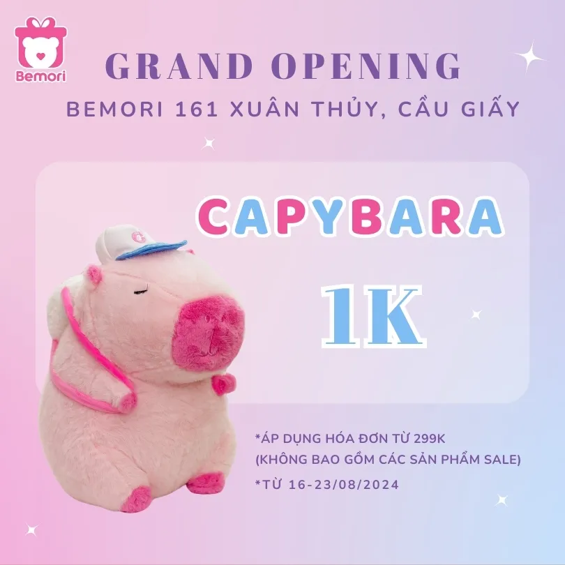 Cơ hội sở hữu gấu bông Capybara giá chỉ 1K tại Bemori