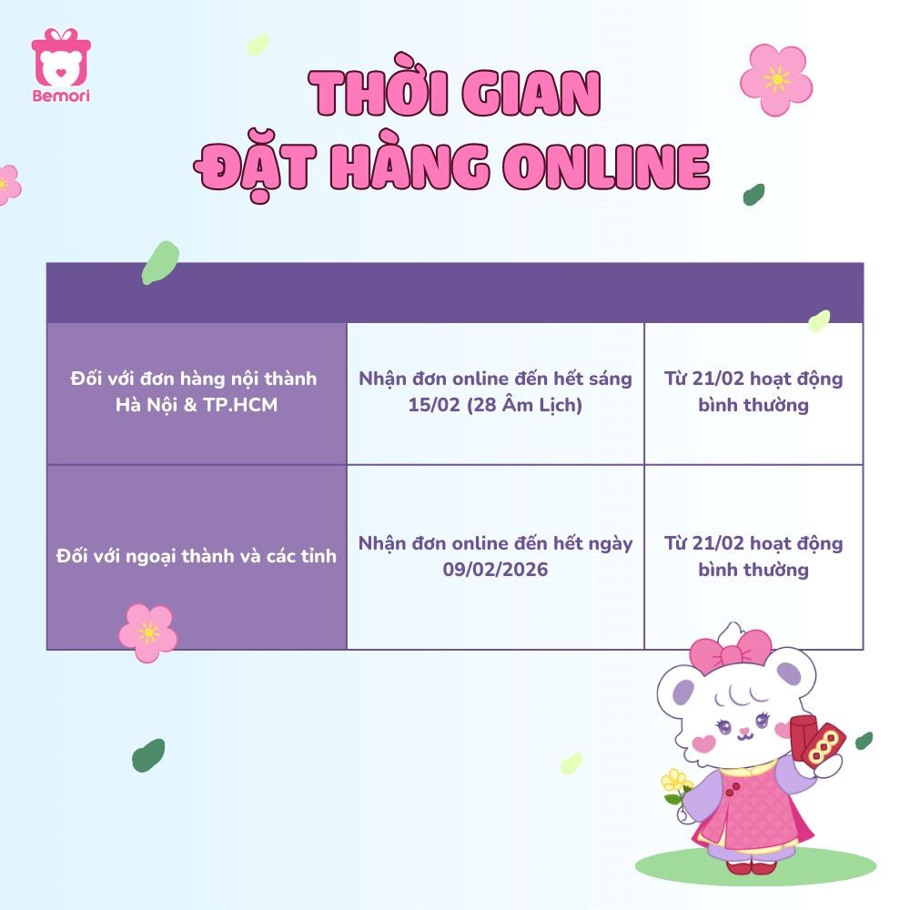 Thời gian dừng nhận đơn online của Bemori dịp Tết 2026