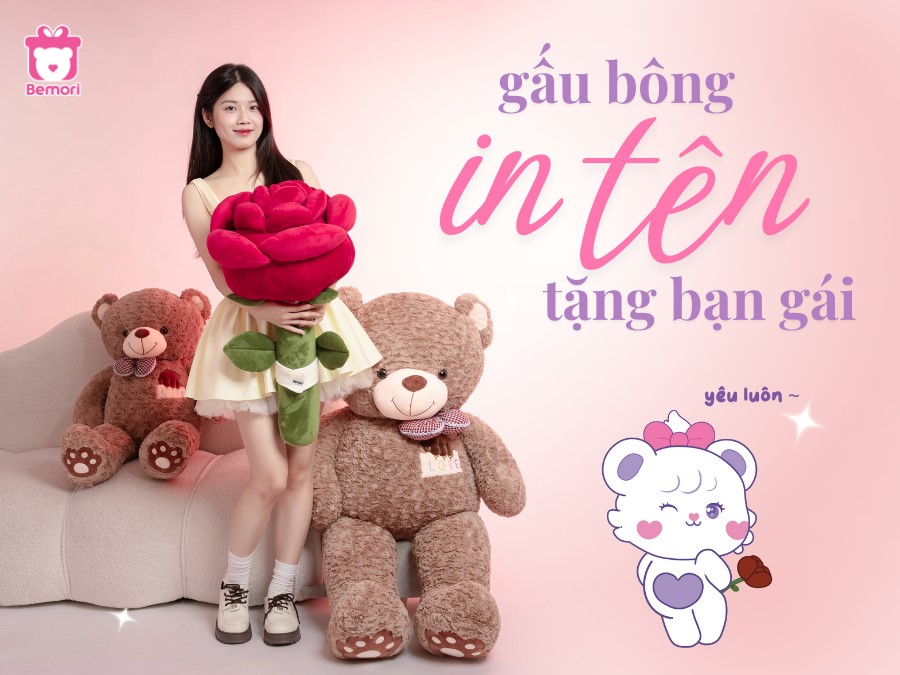 Gấu Bông In Tên làm quà Valentine và 8/3 tặng bạn gái
