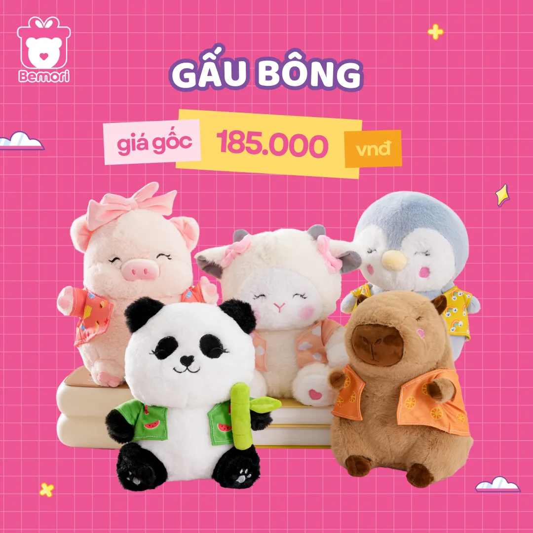 Giá gốc của các mẫu gấu bông là 185.000 đồng.