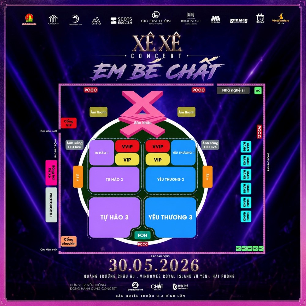 Sơ đồ sân khấu và các hạng vé của Xệ Xệ Concert