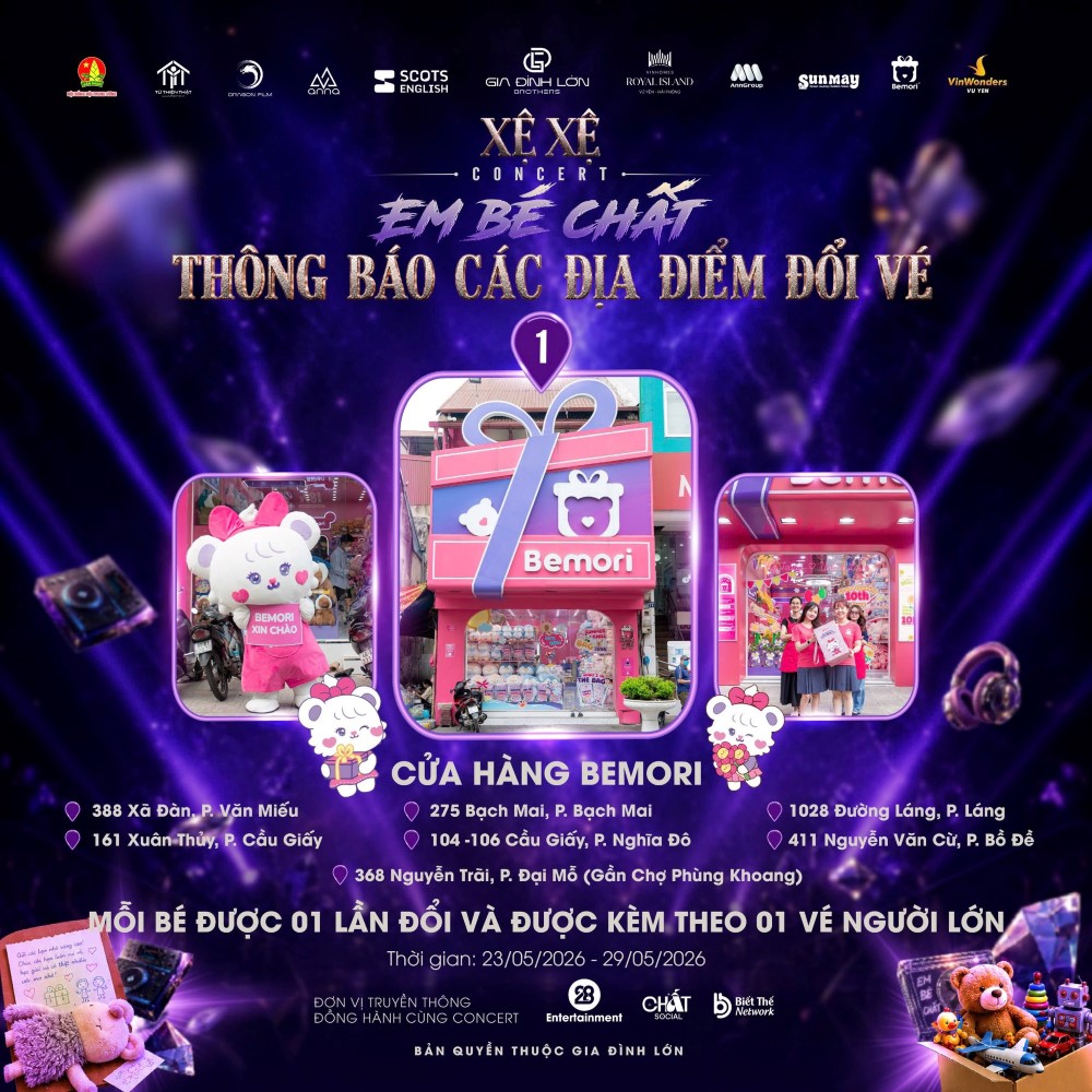 Cửa hàng Bemori Hà Nội là địa điểm đổi vé concert Xệ Xệ miễn phí