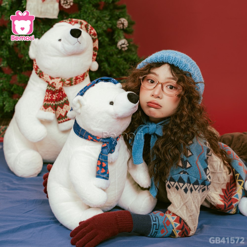 Gấu Bông Bắc Cực Đội Mũ Quàng Khăn