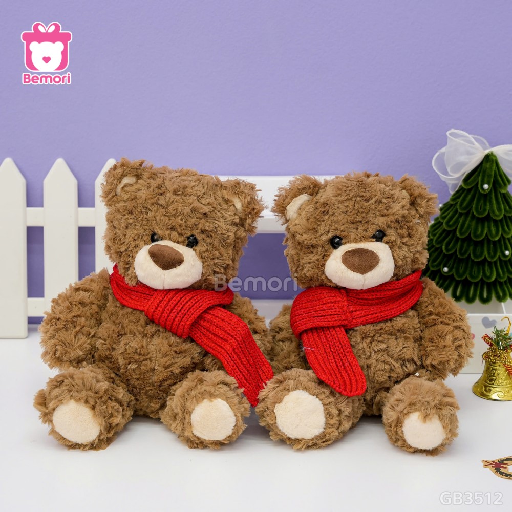 Gấu Bông Noel Lông Xoắn Quàng Khăn