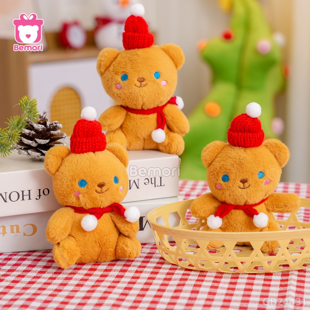 Móc Khóa Gấu Đội Mũ Khăn Len Đỏ