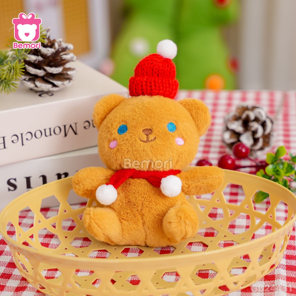 Móc Khóa Gấu Đội Mũ Khăn Len Đỏ