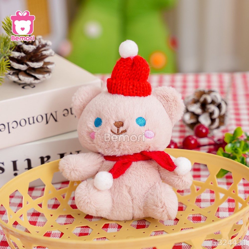 Móc Khóa Gấu Đội Mũ Khăn Len Đỏ