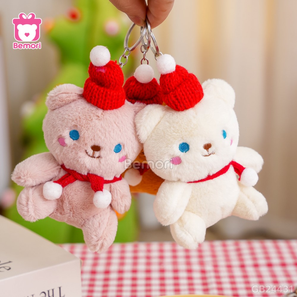 Móc Khóa Gấu Đội Mũ Khăn Len Đỏ