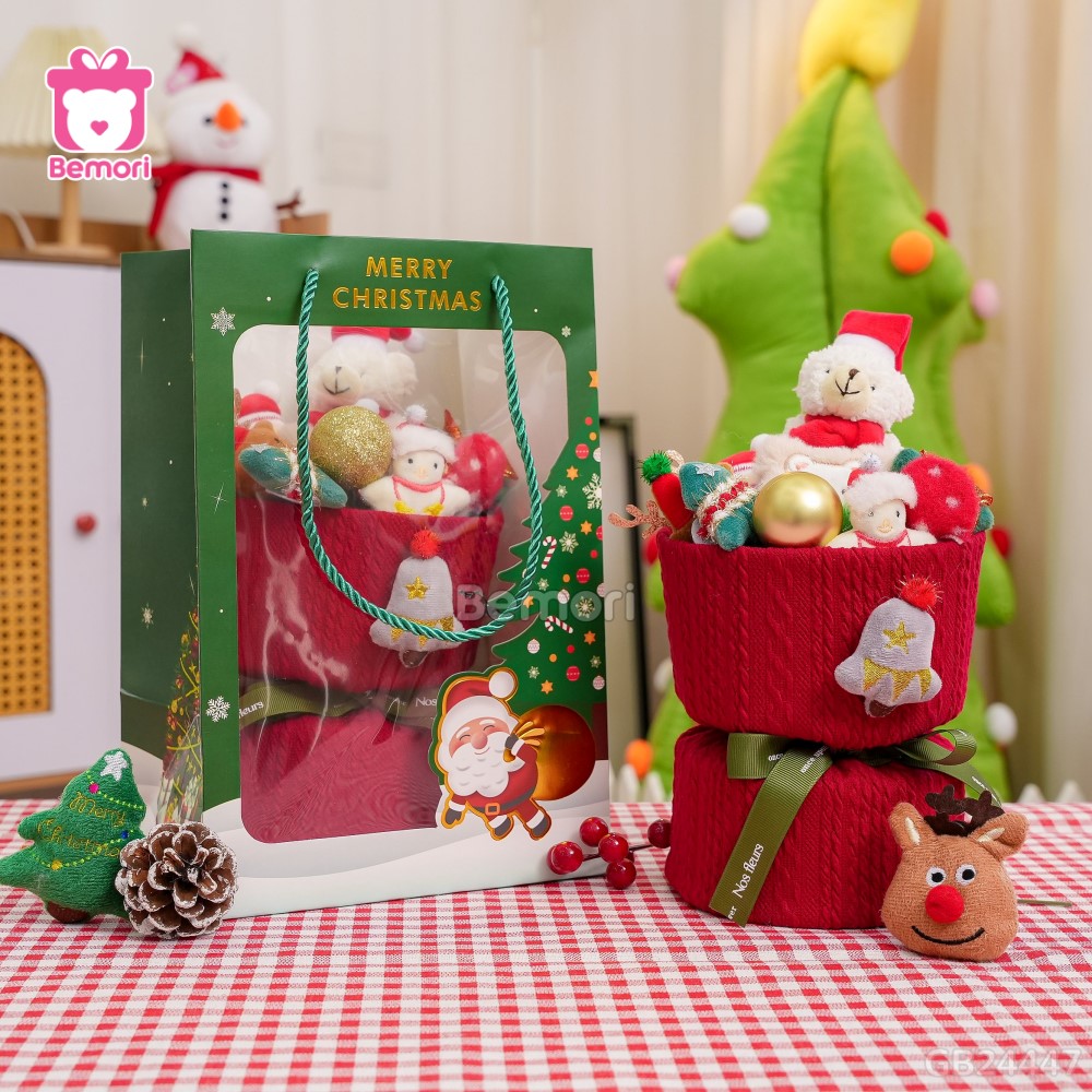Set Bó Hoa Vải Len Gấu Người Tuyết Đội Mũ