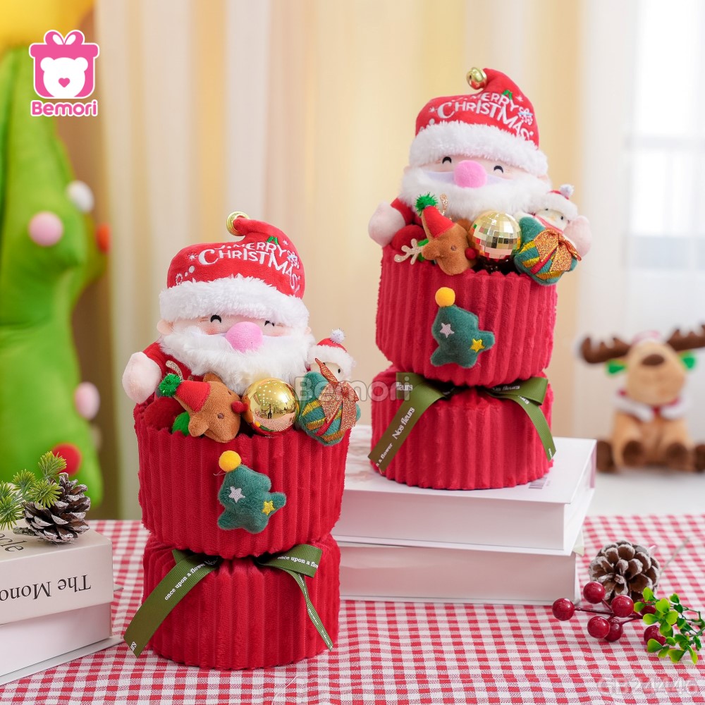 Set Bó Hoa Vải Len Ông Già Noel Béo Đội Mũ