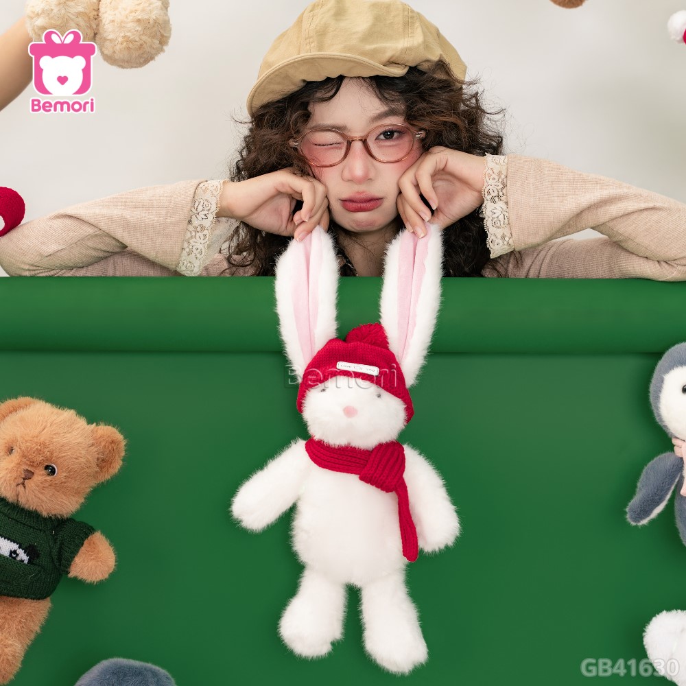 Set Quà Thỏ Bông Đội Mũ Quàng Khăn