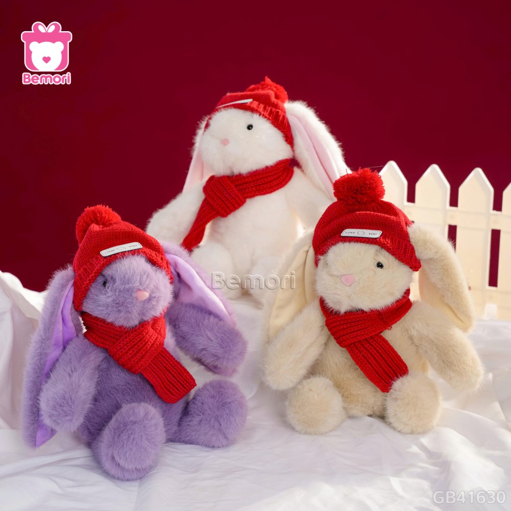 Set Quà Thỏ Bông Đội Mũ Quàng Khăn