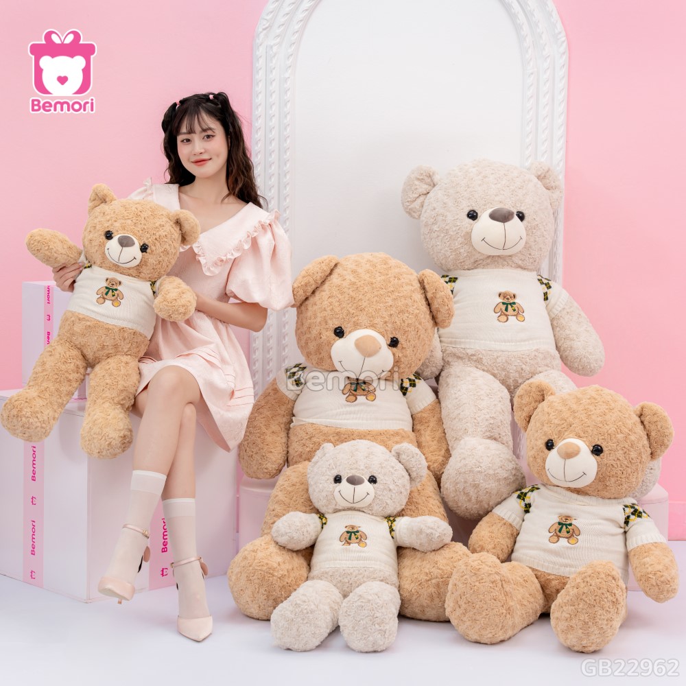 Gấu Bông Teddy Áo Len Trắng Thêu Gấu