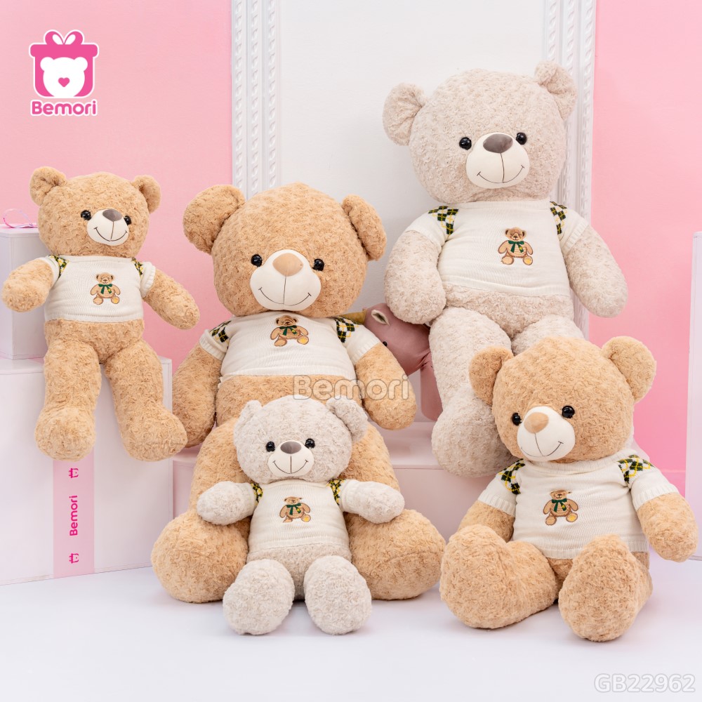 Gấu Bông Teddy Áo Len Trắng Thêu Gấu