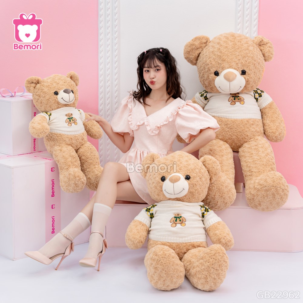 Gấu Bông Teddy Áo Len Trắng Thêu Gấu