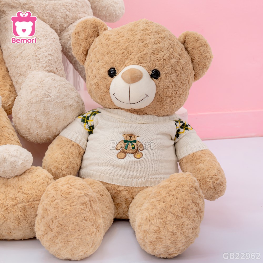 Gấu Bông Teddy Áo Len Trắng Thêu Gấu