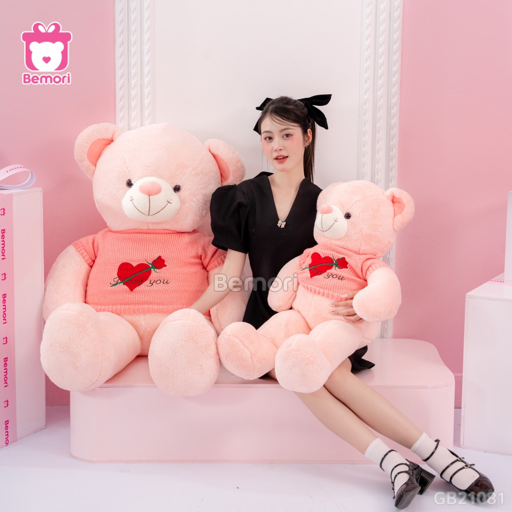 Gấu Bông Teddy Áo Tim Hoa màu hồng ngọt ngào