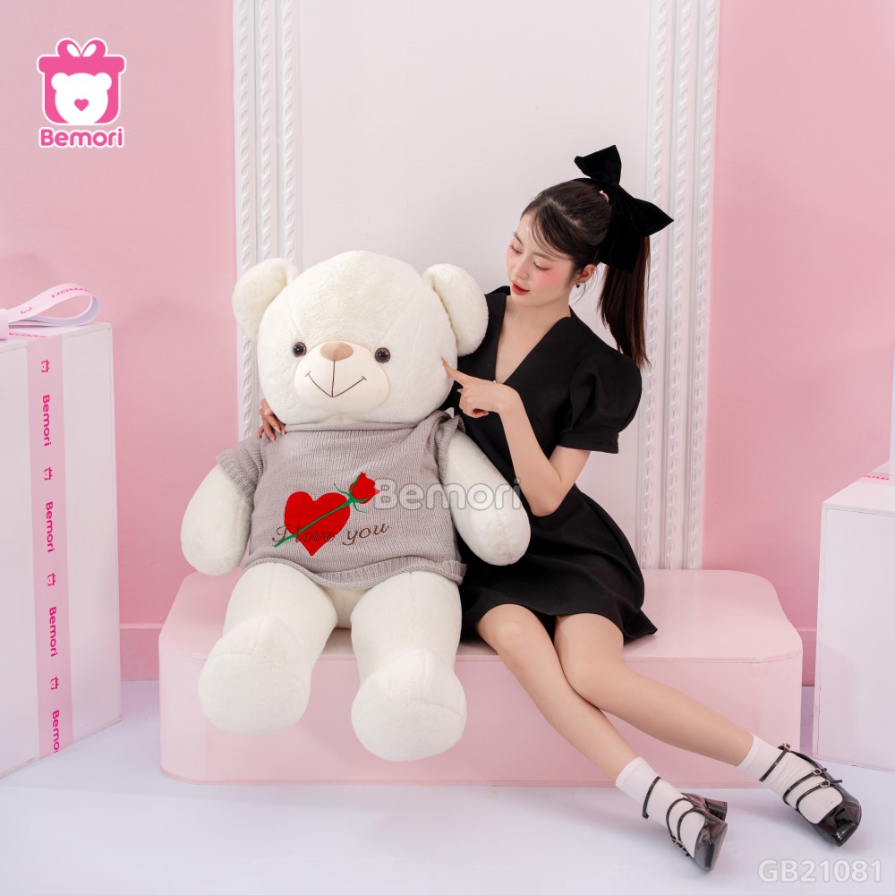 Gấu Bông Teddy Áo Tim Hoa 1m