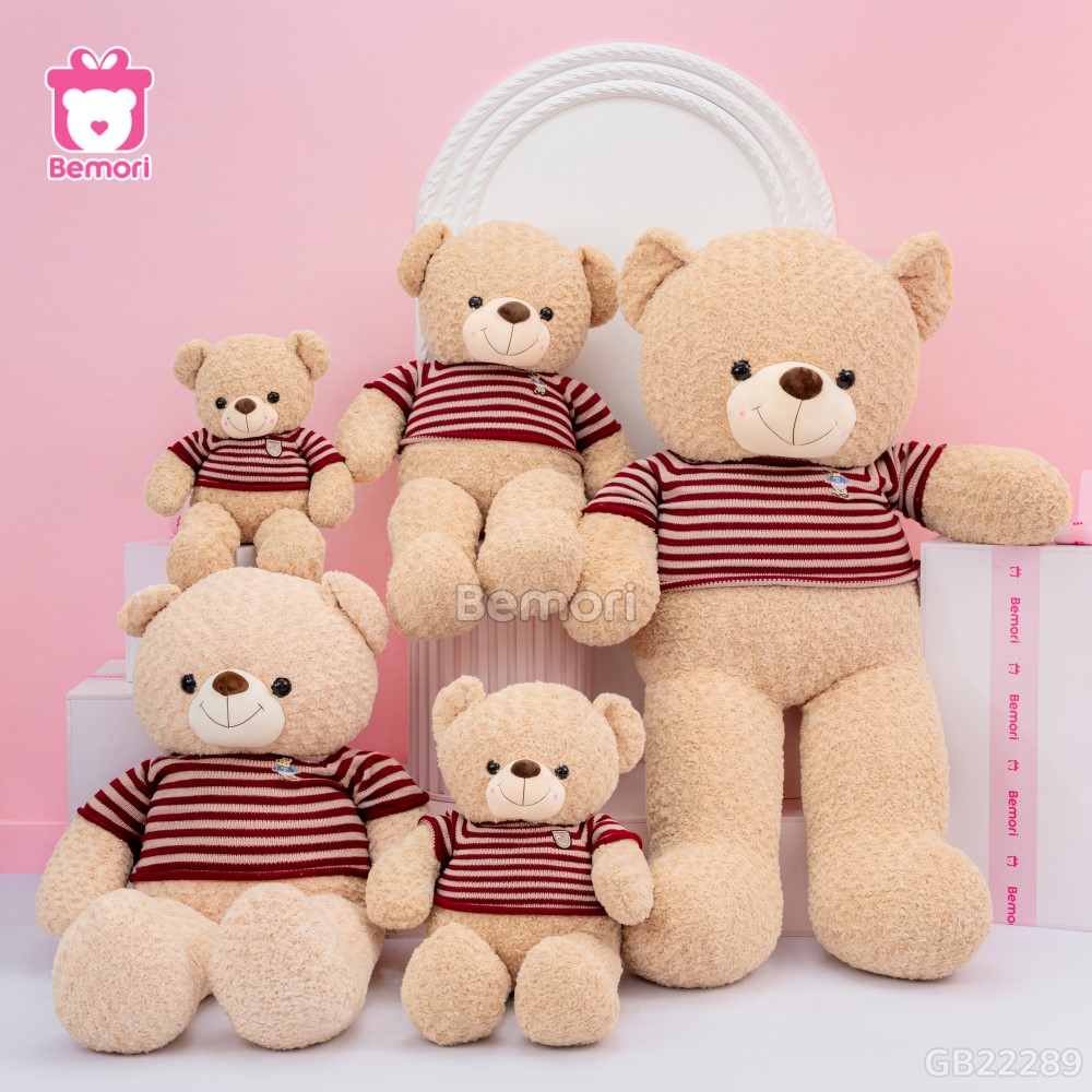 Gấu Bông Teddy Logo Baby màu sắc nhẹ nhàng, áo kẻ sọc rất đáng yêu và bắt mắt