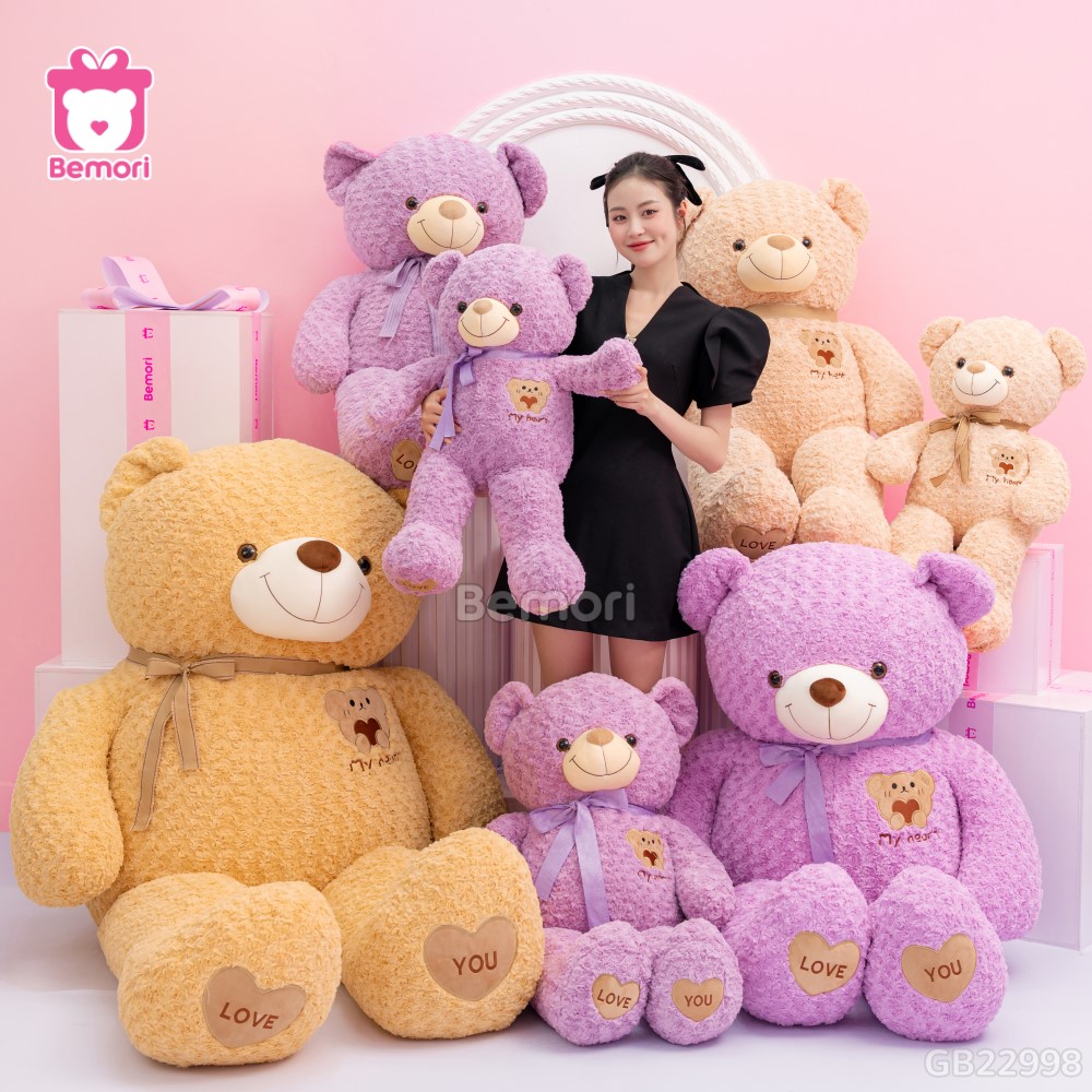 Gấu Bông Teddy Mặt Gấu Ôm Tim kích thước lớn để ôm trọn vẹn