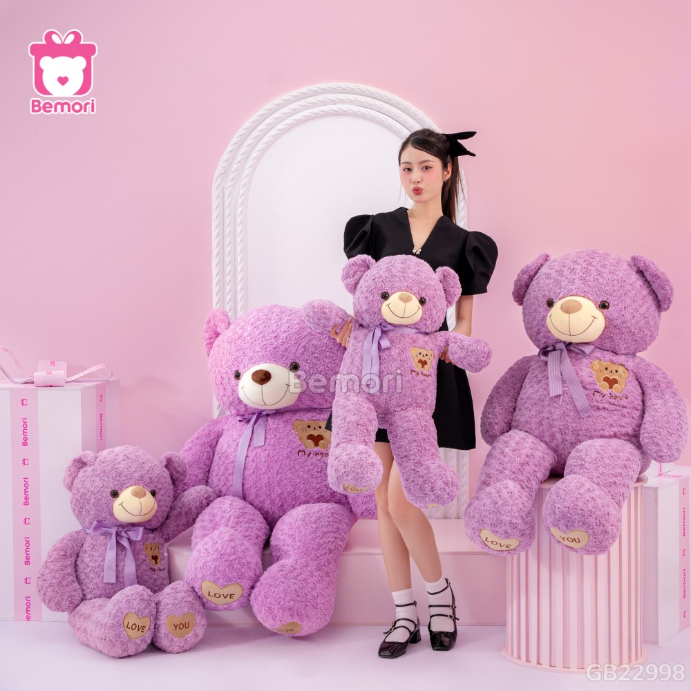 Gấu Bông Teddy Mặt Gấu Ôm Tim màu tím ngọt ngào