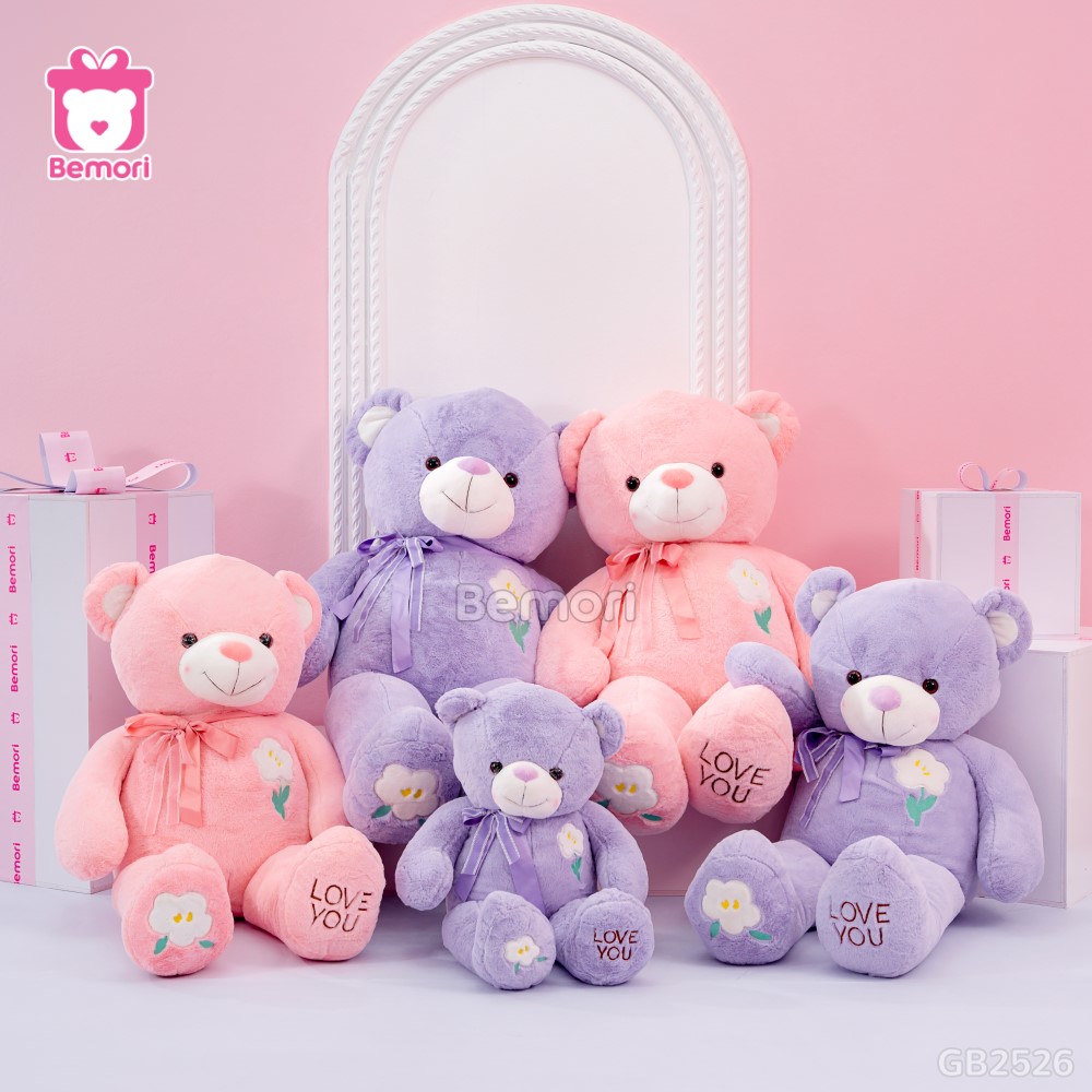 Gấu Bông Teddy Ngực Cành Hoa đa dạng kích thước