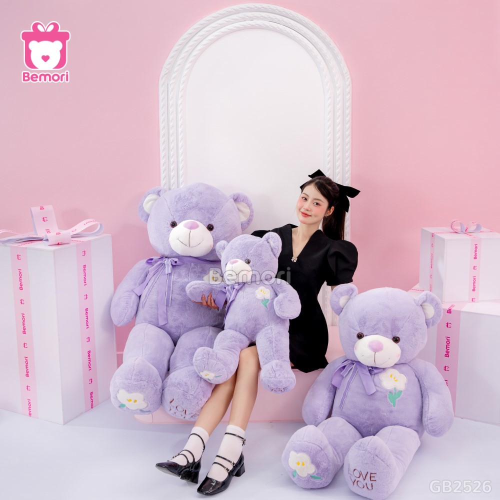 Gấu Bông Teddy Ngực Cành Hoa màu tím cho các cô nàng mộng mơ