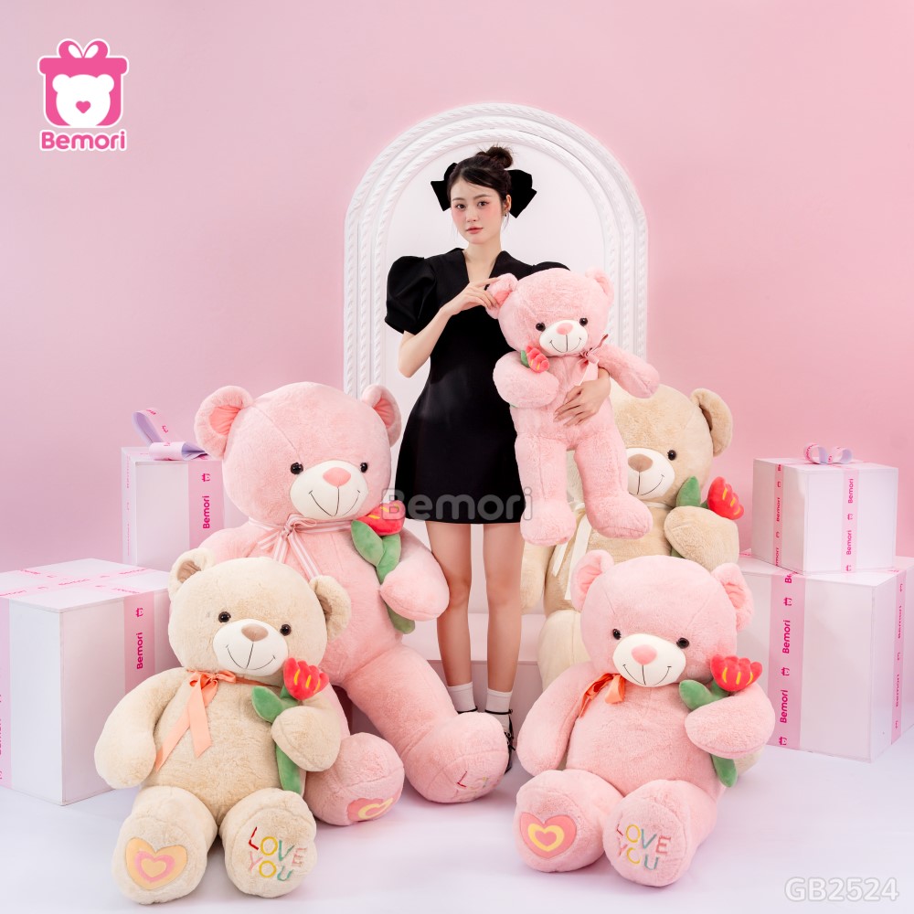 Gấu Bông Teddy Nơ Cầm Hoa