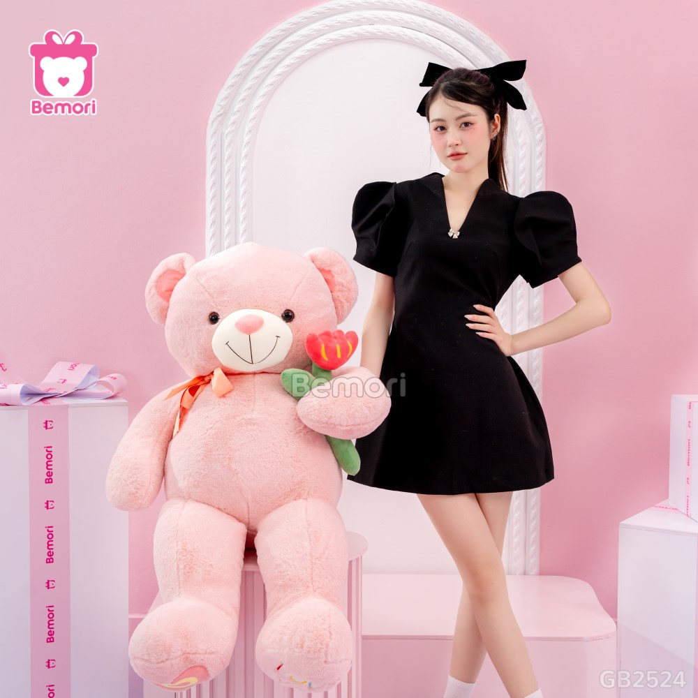 Gấu Bông Teddy Nơ Cầm Hoa