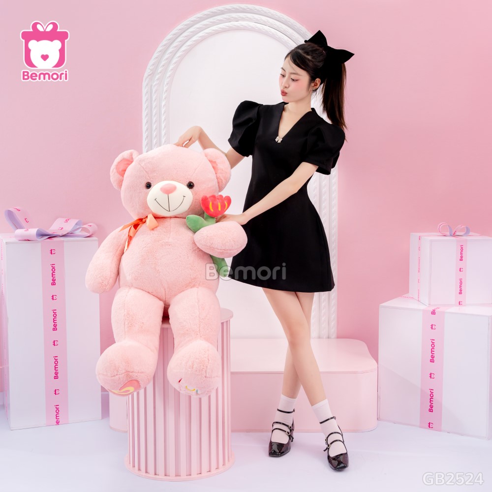 Gấu Bông Teddy Nơ Cầm Hoa