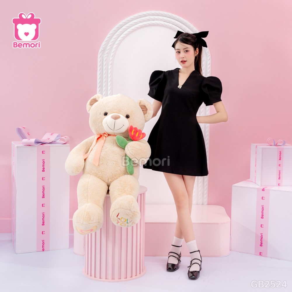 Gấu Bông Teddy Nơ Cầm Hoa